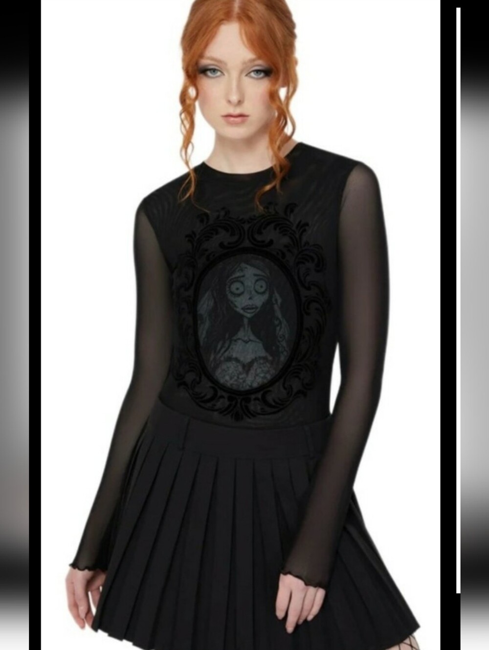 Killstar Black Mesh Long Sleeve Dress with Gothic Portrait